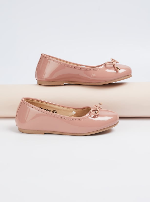 Girls Solid Ballerinas with Bow Accent