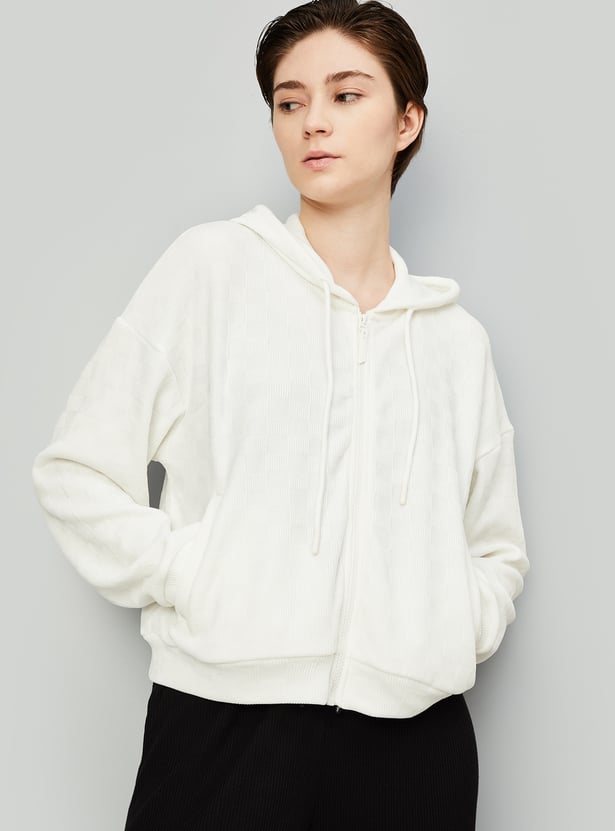 Women Textured Hooded Sweatshirt