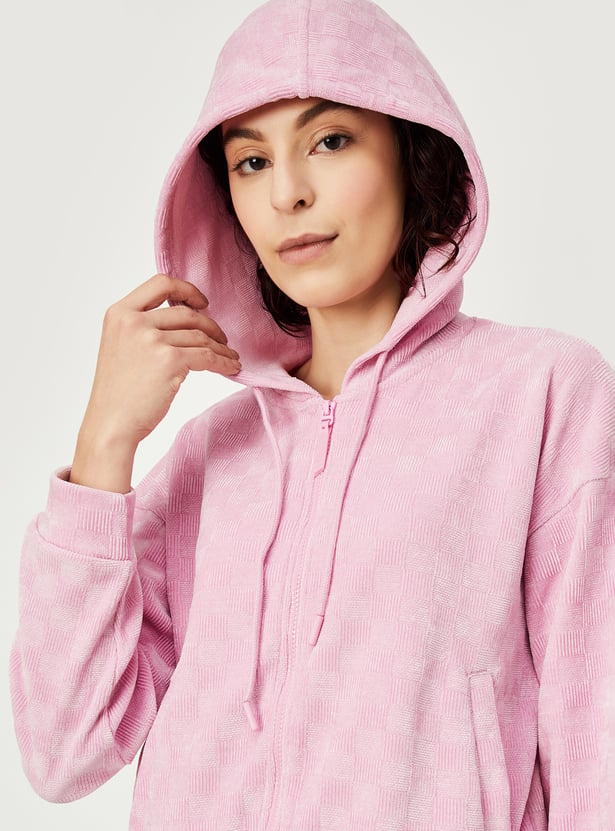 Women Textured Hooded Sweatshirt