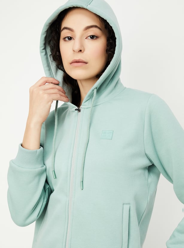 Women Solid Hooded Sweatshirt