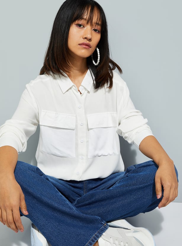 URB_N Women Solid Cropped Shirt