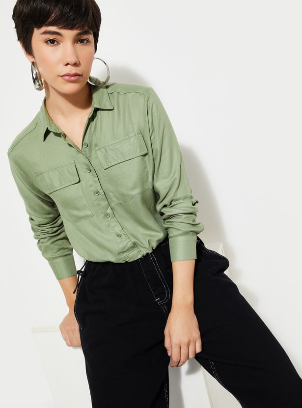 URB_N Women Solid Cropped Shirt