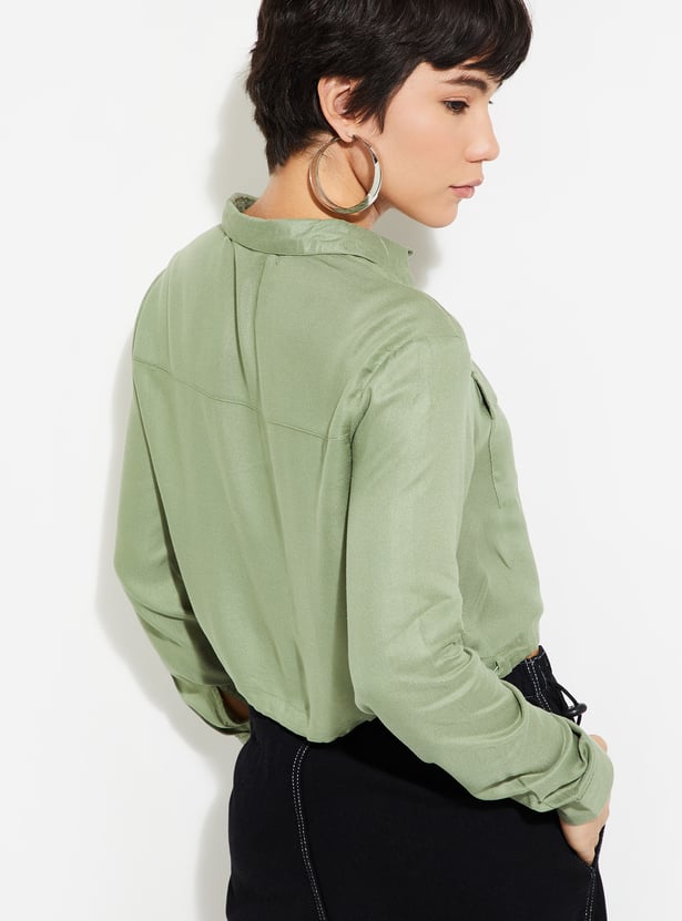 URB_N Women Solid Cropped Shirt