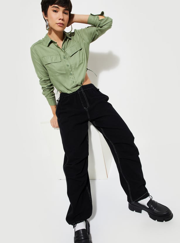 URB_N Women Solid Cropped Shirt