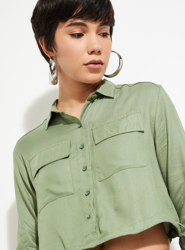 URB_N Women Solid Cropped Shirt