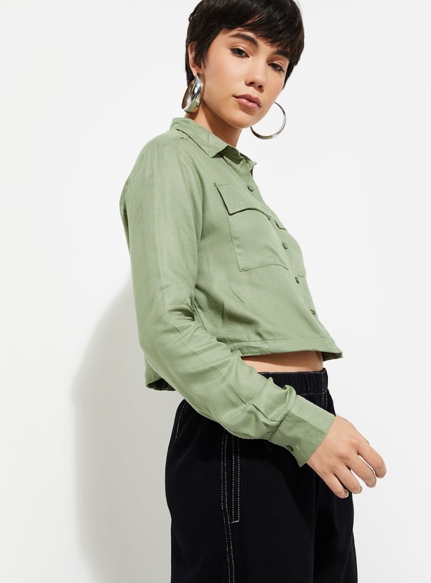 URB_N Women Solid Cropped Shirt