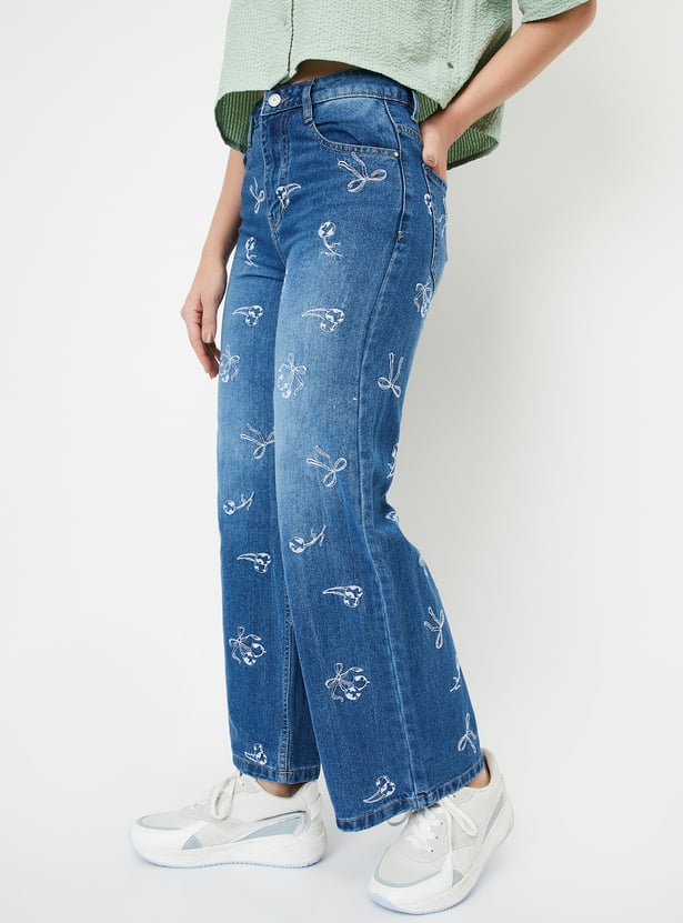 Buy Women Embroidered Wide Leg Jeans Online at just