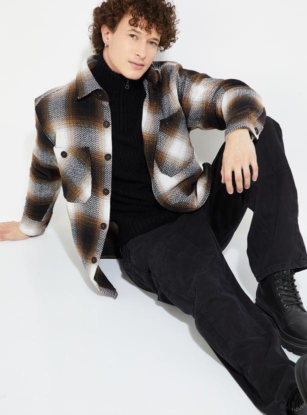 URB_N Men Herringbone Oversized Overshirt