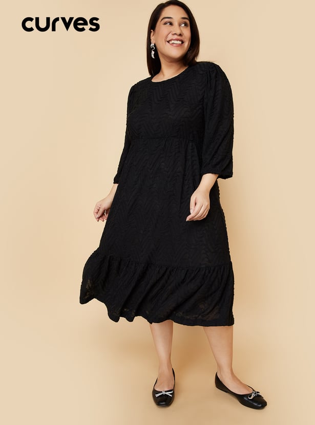 Women Textured Knit A-line Dress