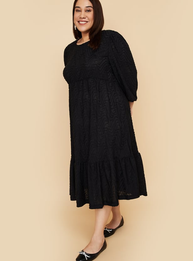 Women Textured Knit A-line Dress