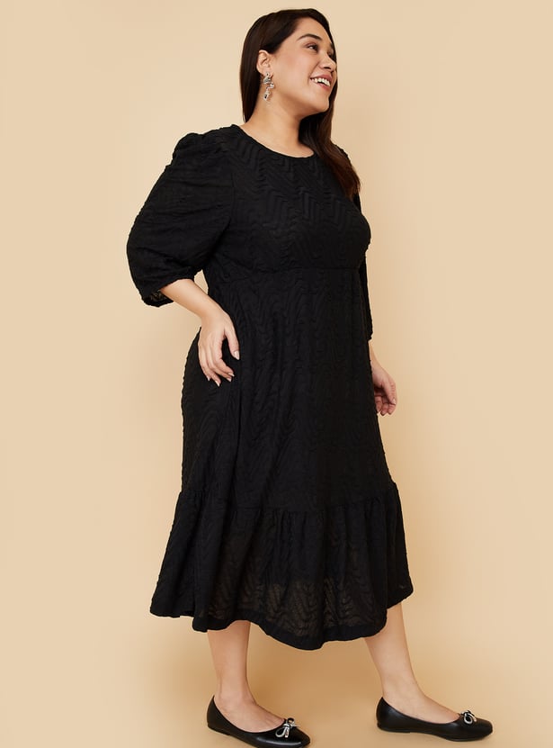 Women Textured Knit A-line Dress