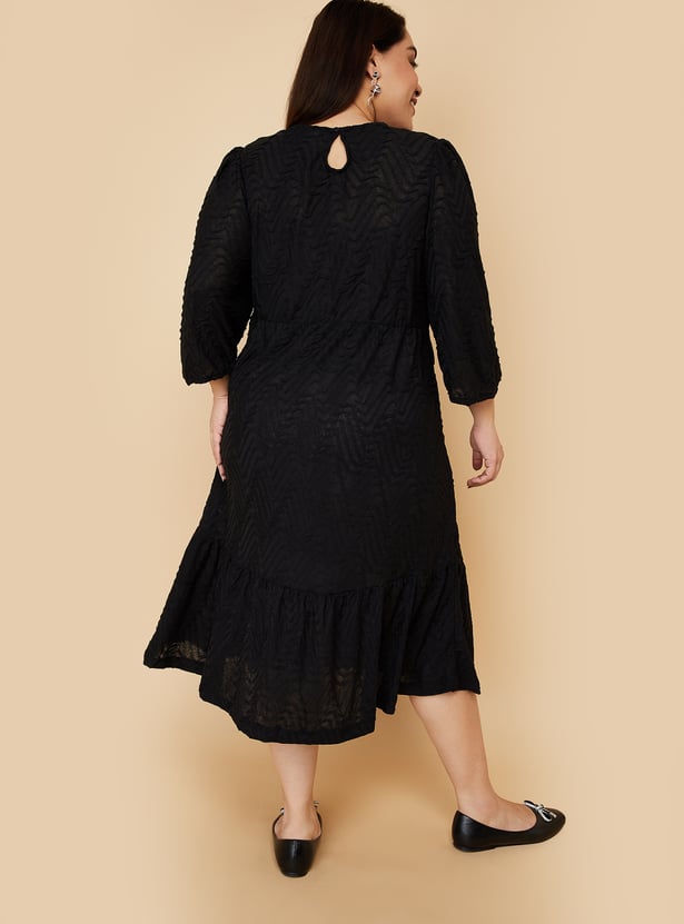 Women Textured Knit A-line Dress