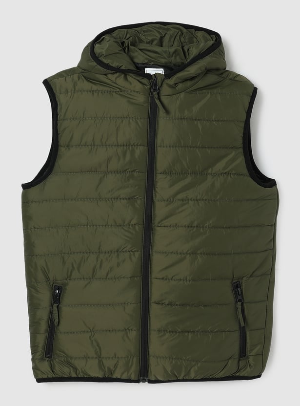 Boys Solid Hooded Gilet