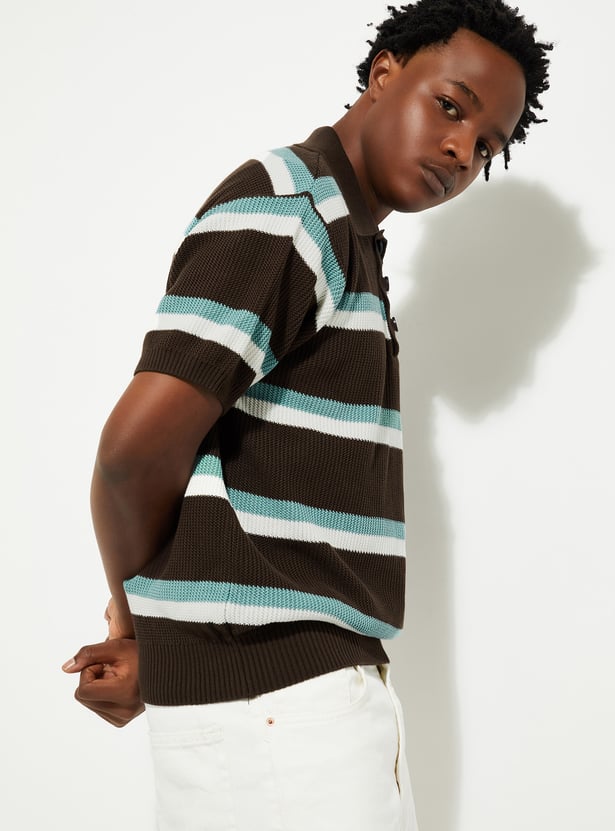 URB_N Striped Oversized Polo T-shirt