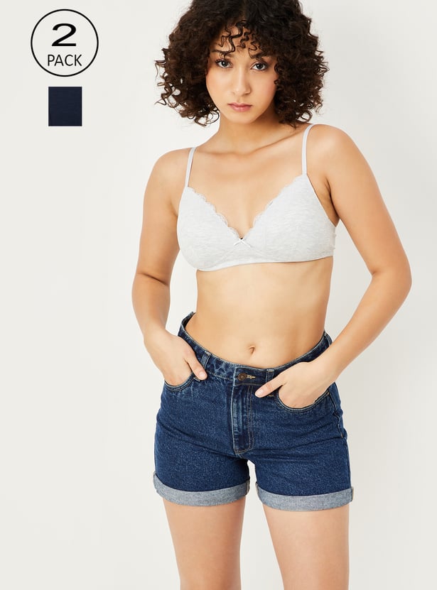 Women Scalloped Lace Trim Padded Non-Wired Bras - Pack of 2