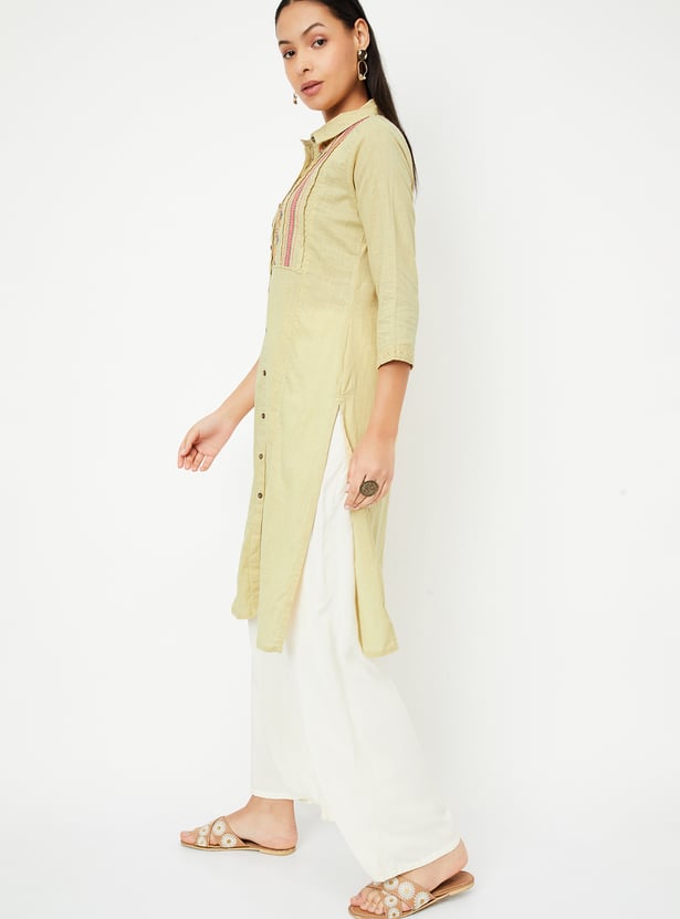 Women Embroidered Yoke Straight Kurta