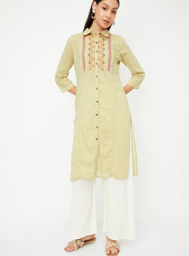 Women Embroidered Yoke Straight Kurta