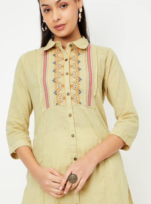 Women Embroidered Yoke Straight Kurta