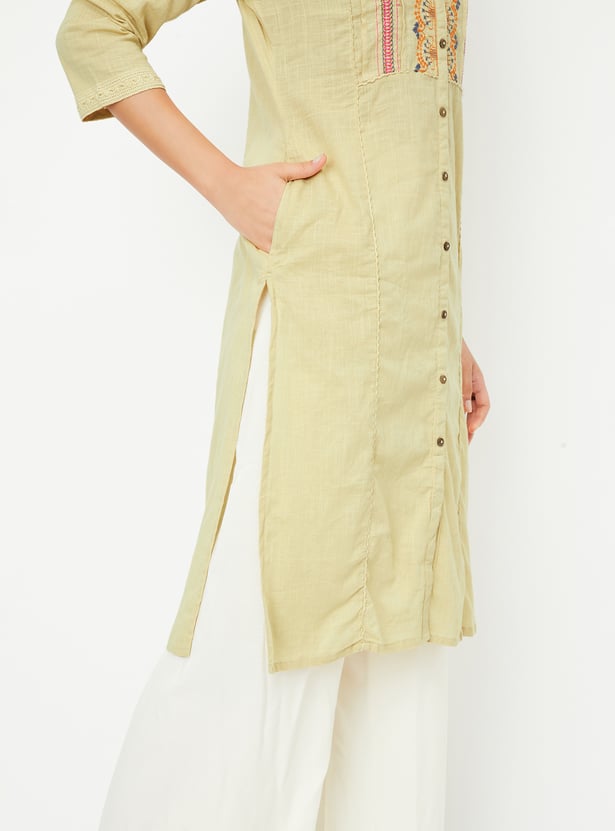 Women Embroidered Yoke Straight Kurta