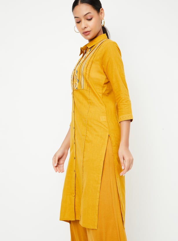 Women Embroidered Yoke Straight Kurta