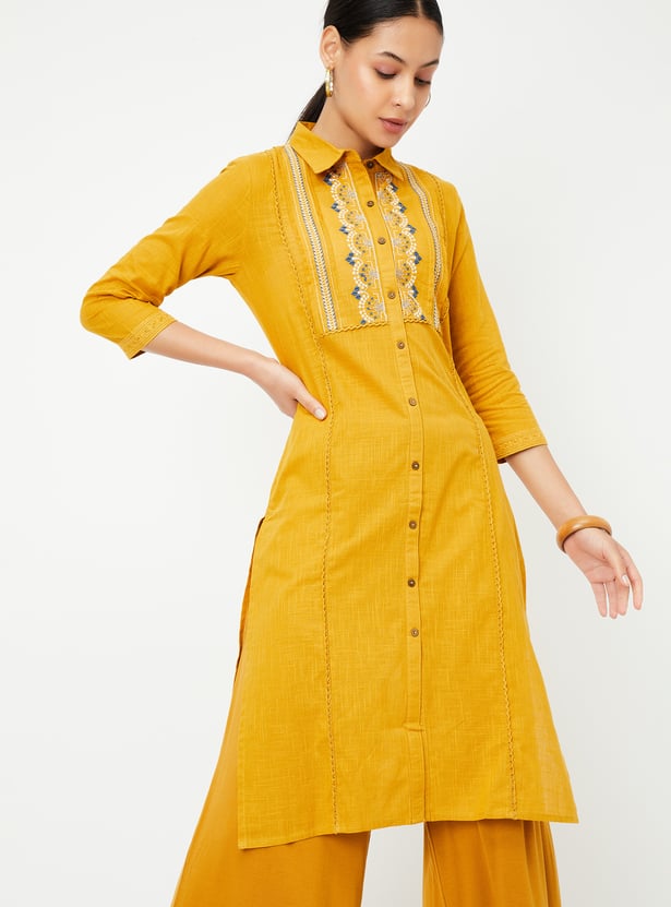 Women Embroidered Yoke Straight Kurta