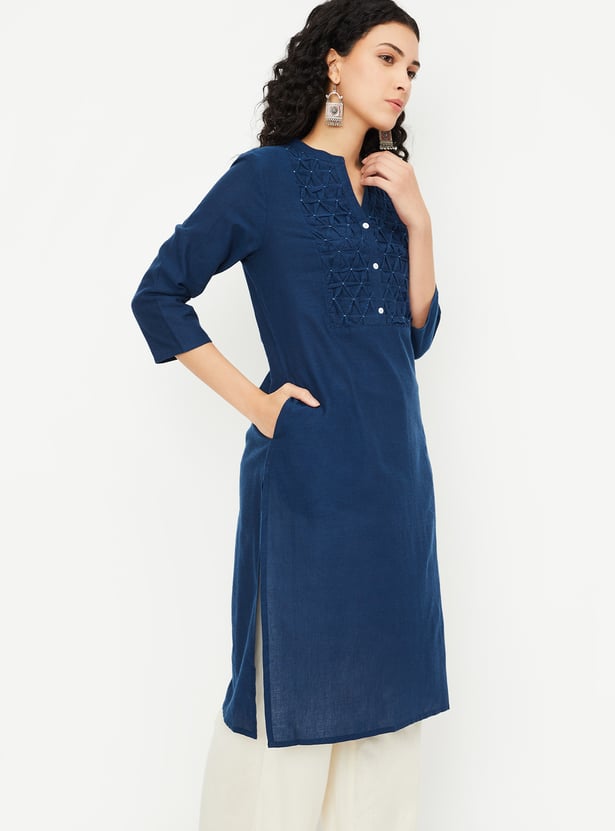 Women Smocked Yoke Straight Kurta