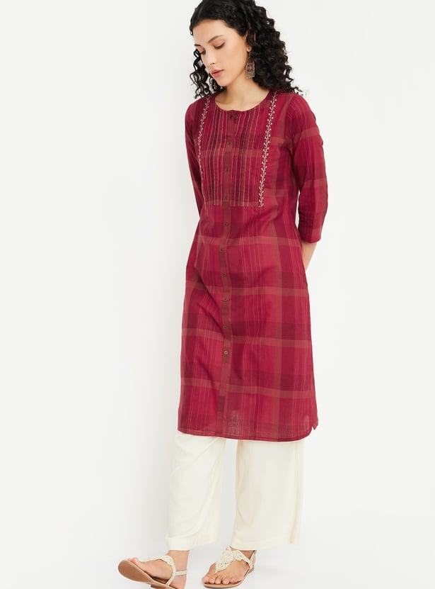 Women Checked Straight Kurta