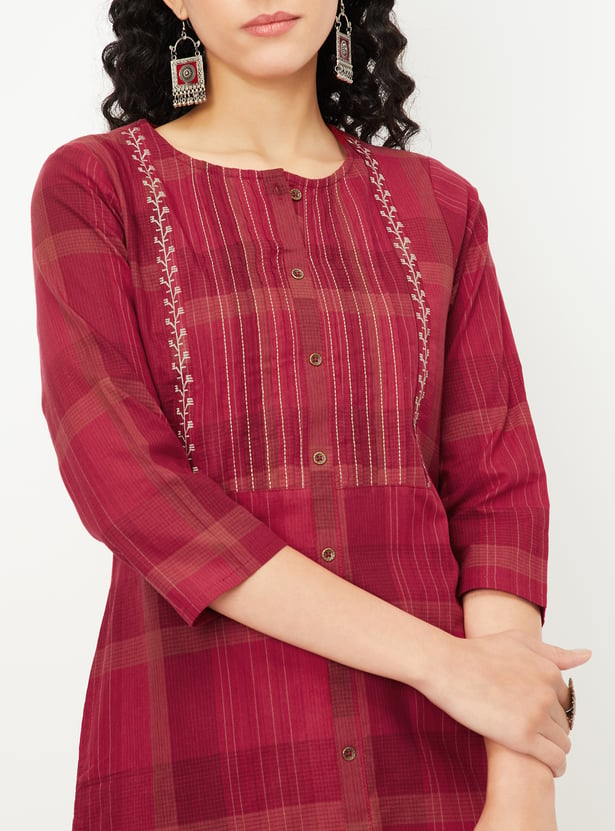 Women Checked Straight Kurta