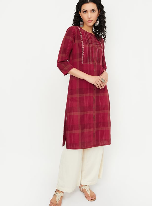 Women Checked Straight Kurta