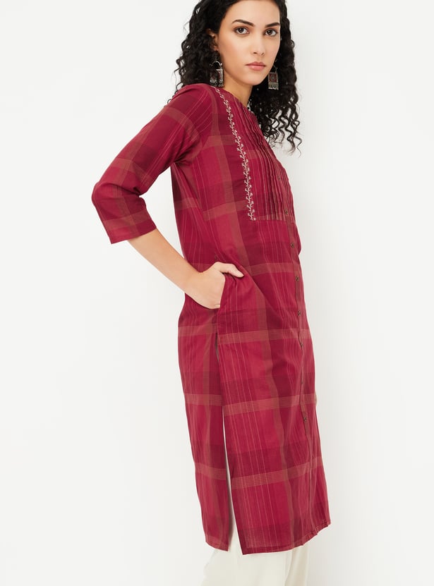 Women Checked Straight Kurta