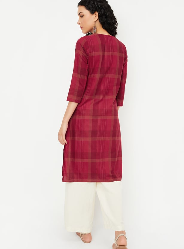 Women Checked Straight Kurta