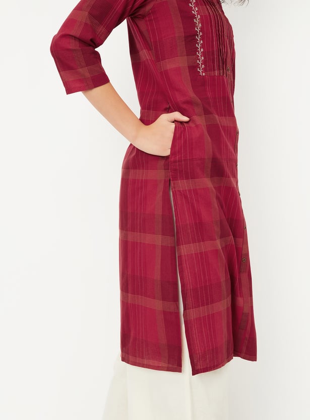 Women Checked Straight Kurta