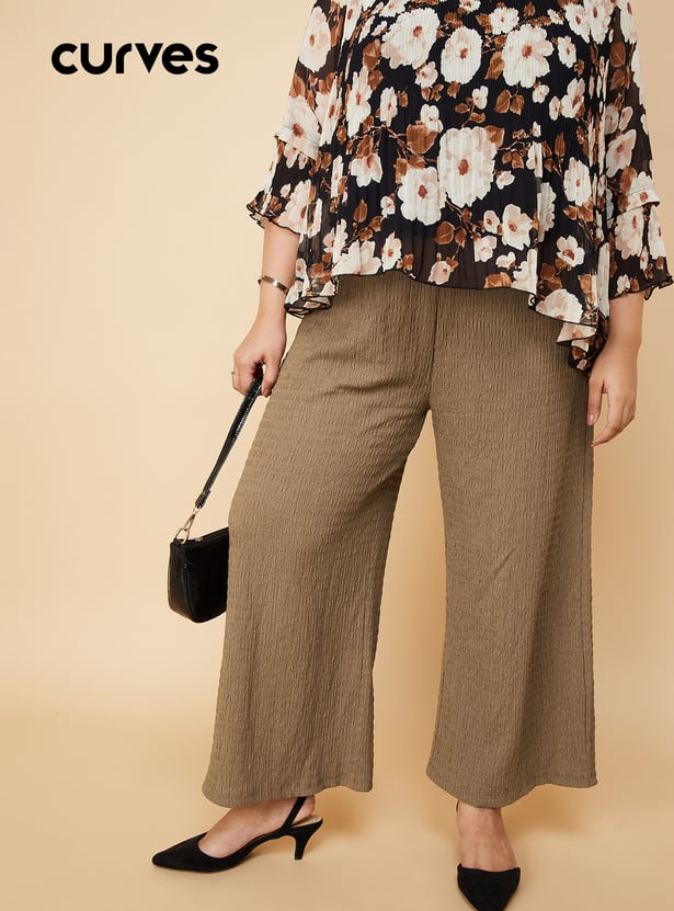 Women Textured Knit Flared Trousers