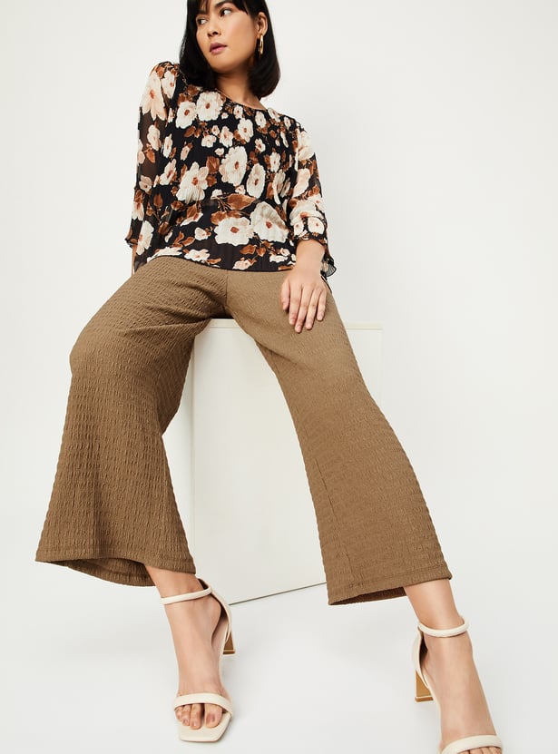 Women Textured Knit Flared Trousers