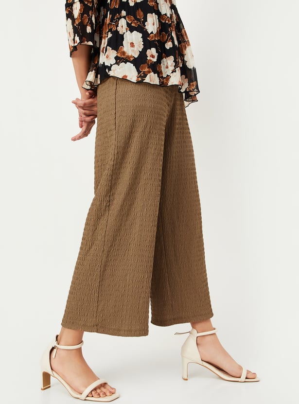 Women Textured Knit Flared Trousers