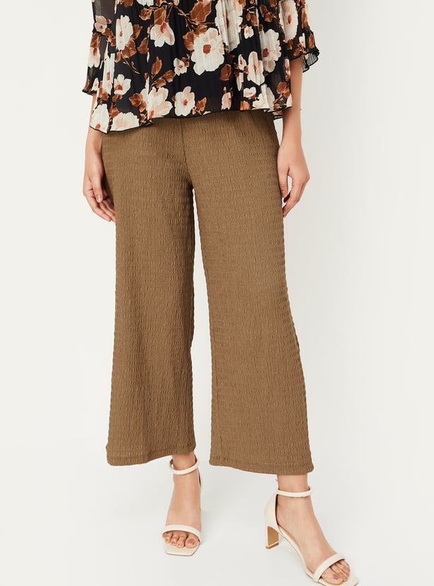 Women Textured Knit Flared Trousers