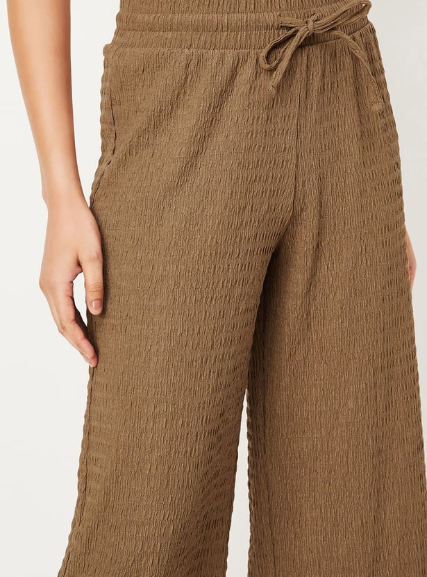 Women Textured Knit Flared Trousers