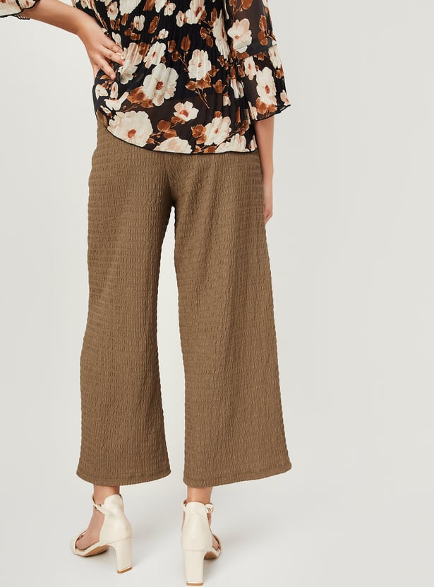 Women Textured Knit Flared Trousers