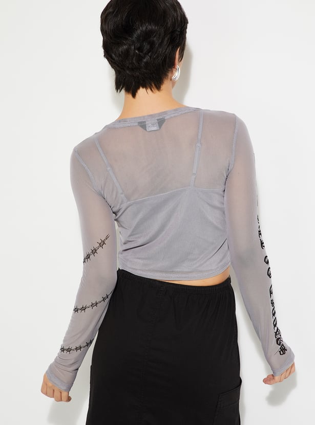 ALAYA F x URB_N Women Mesh Printed Top with Camisole