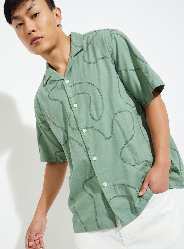 URB_N Men Relaxed Fit Embroidered Resort Shirt