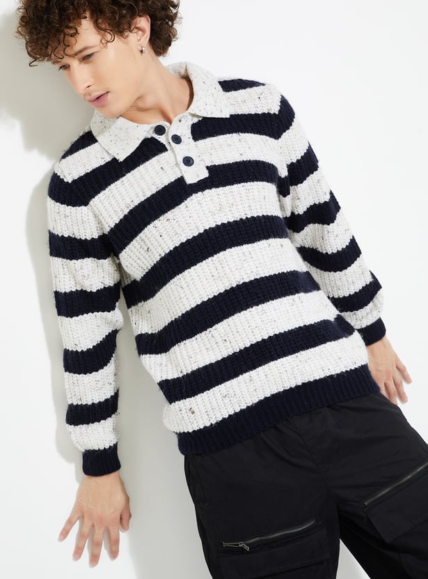 URB_N Men Striped Heavy Knit Sweater