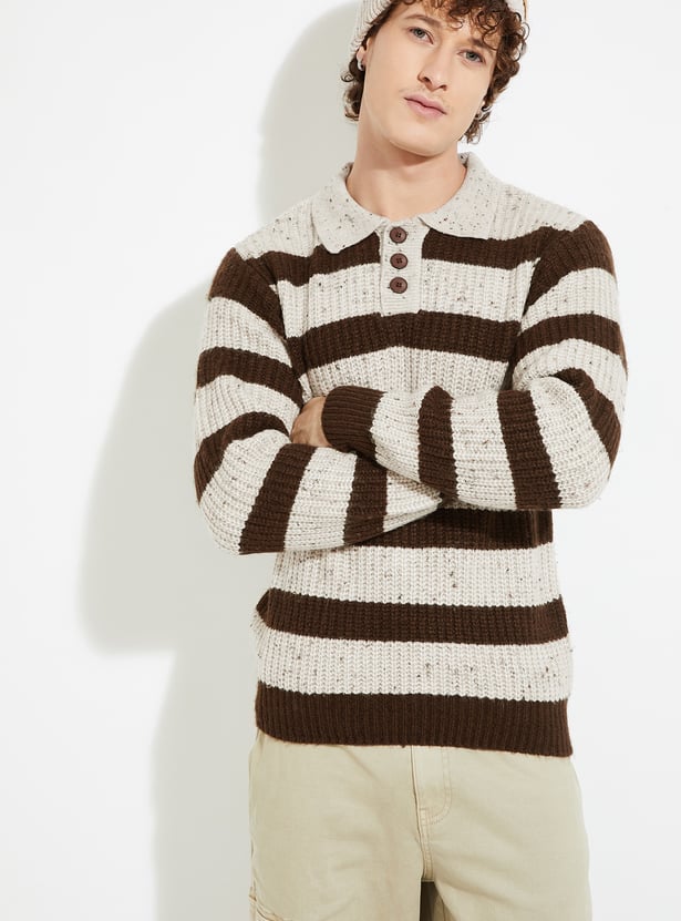 URB_N Men Striped Heavy Knit Sweater