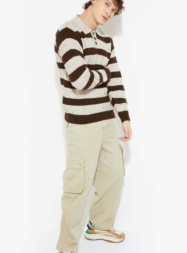 URB_N Men Striped Heavy Knit Sweater