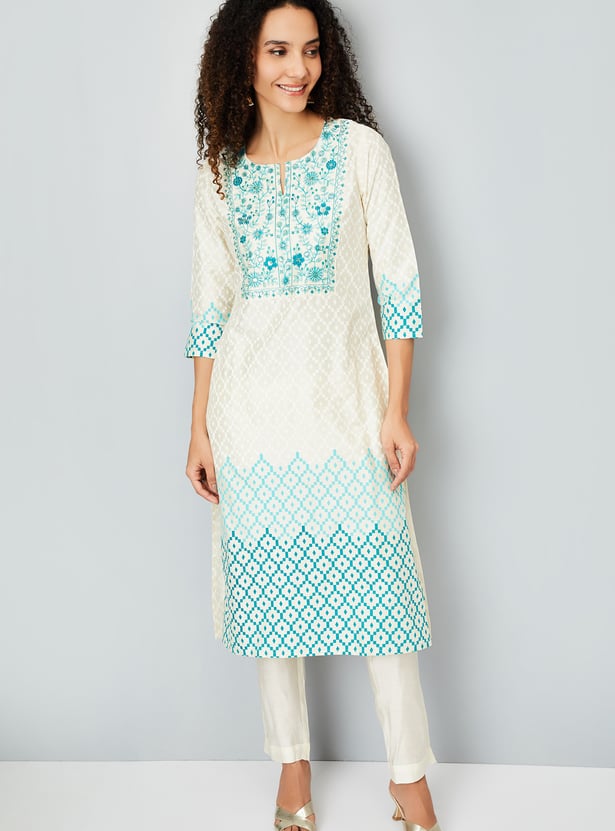 Women Embroidered Straight Kurta