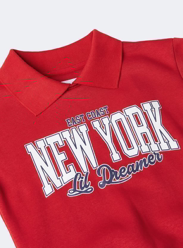 Girls Printed Collared Sweatshirt