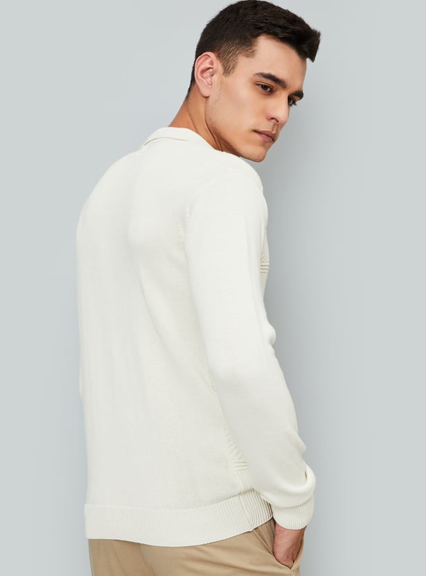 Men Striped Knit Johnny Collar Sweater