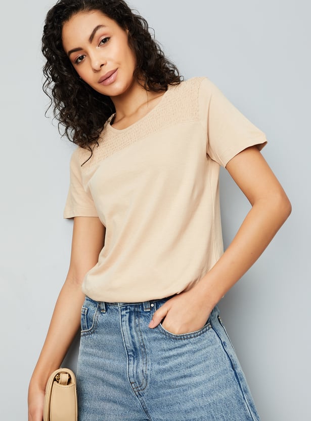 Women Smocked Yoke T-shirt