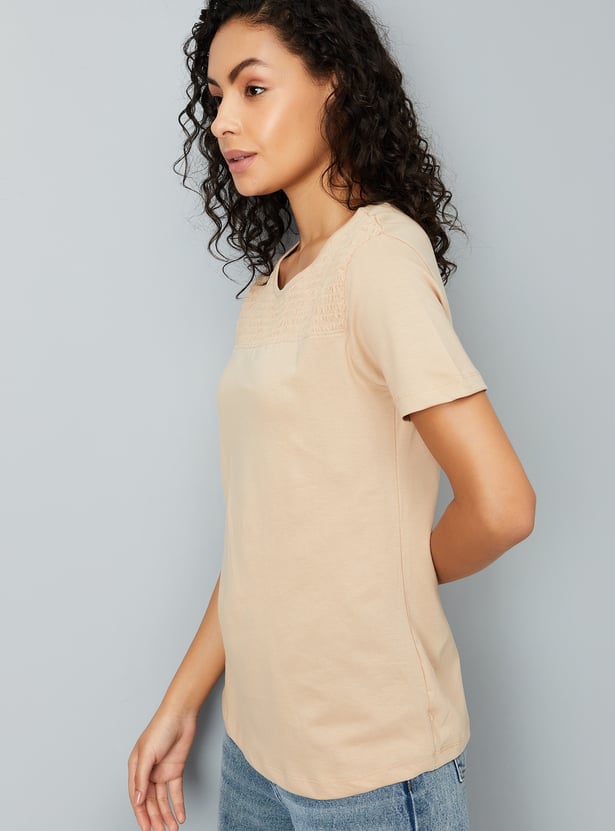 Women Smocked Yoke T-shirt