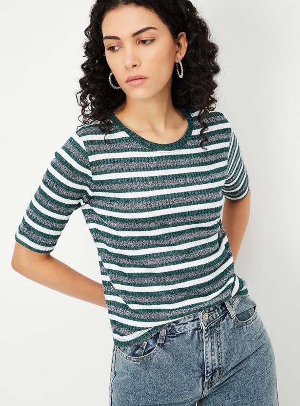 Women Striped Ribbed T-shirt