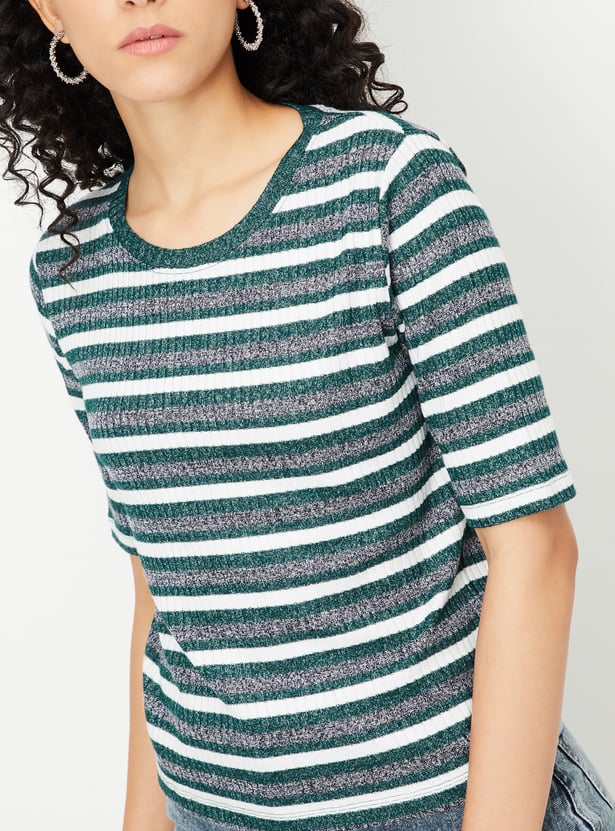 Women Striped Ribbed T-shirt